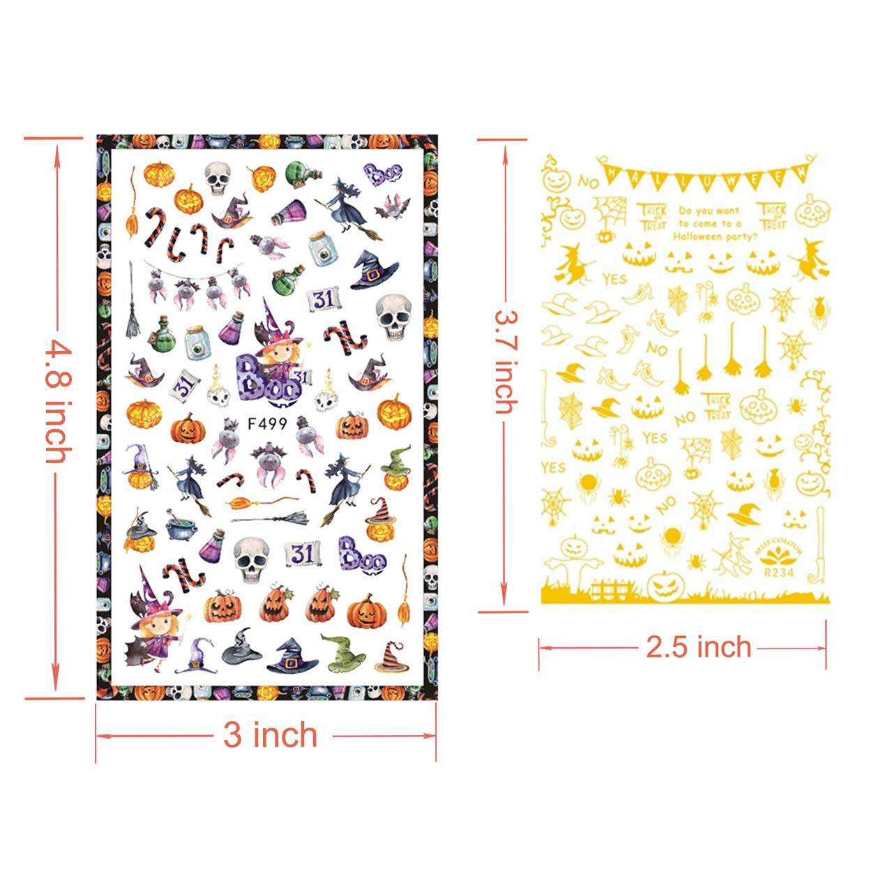TailaiMei 1500 Pcs Halloween Nail Decals Stickers, 12 Sheets Self-Adhesive DIY Nail Art Tips Stencil for Halloween Party, Include Pumpkin/Bat/Ghost/Witch etc: Beauty