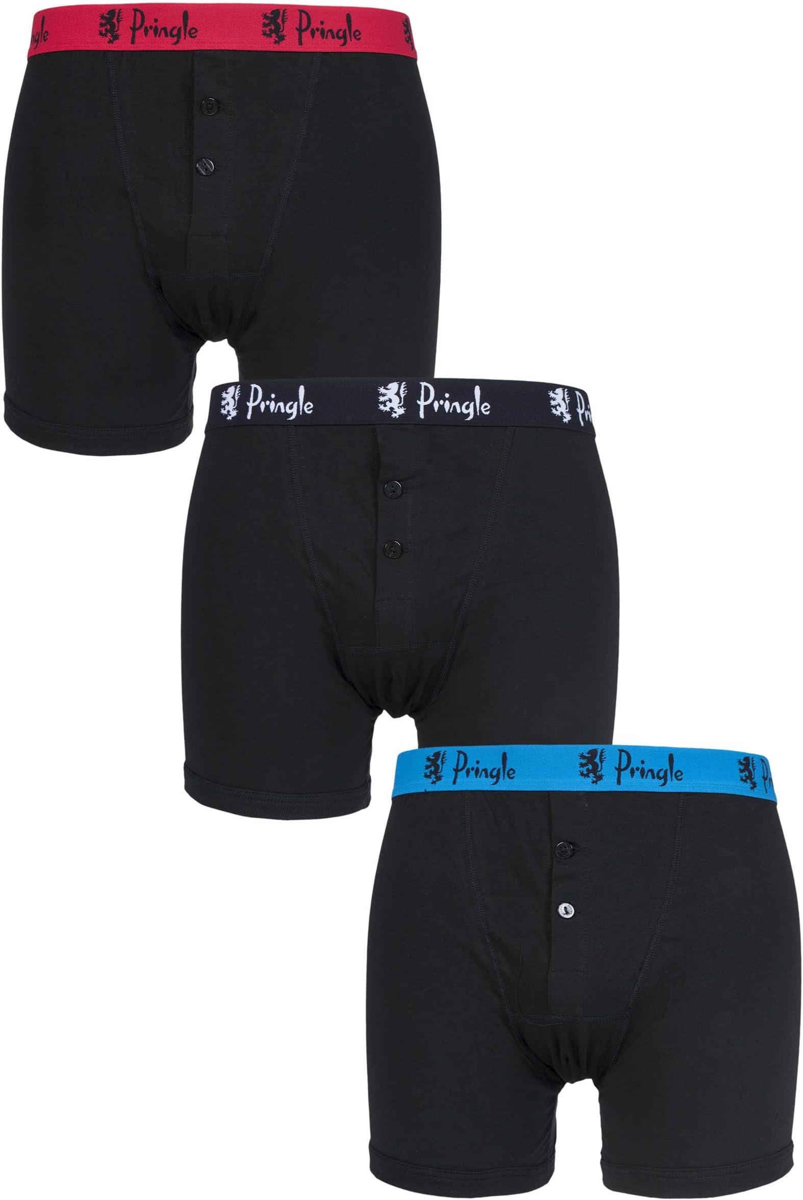 Mens 3 Pack Pringle William Button Front Cotton Boxer Shorts