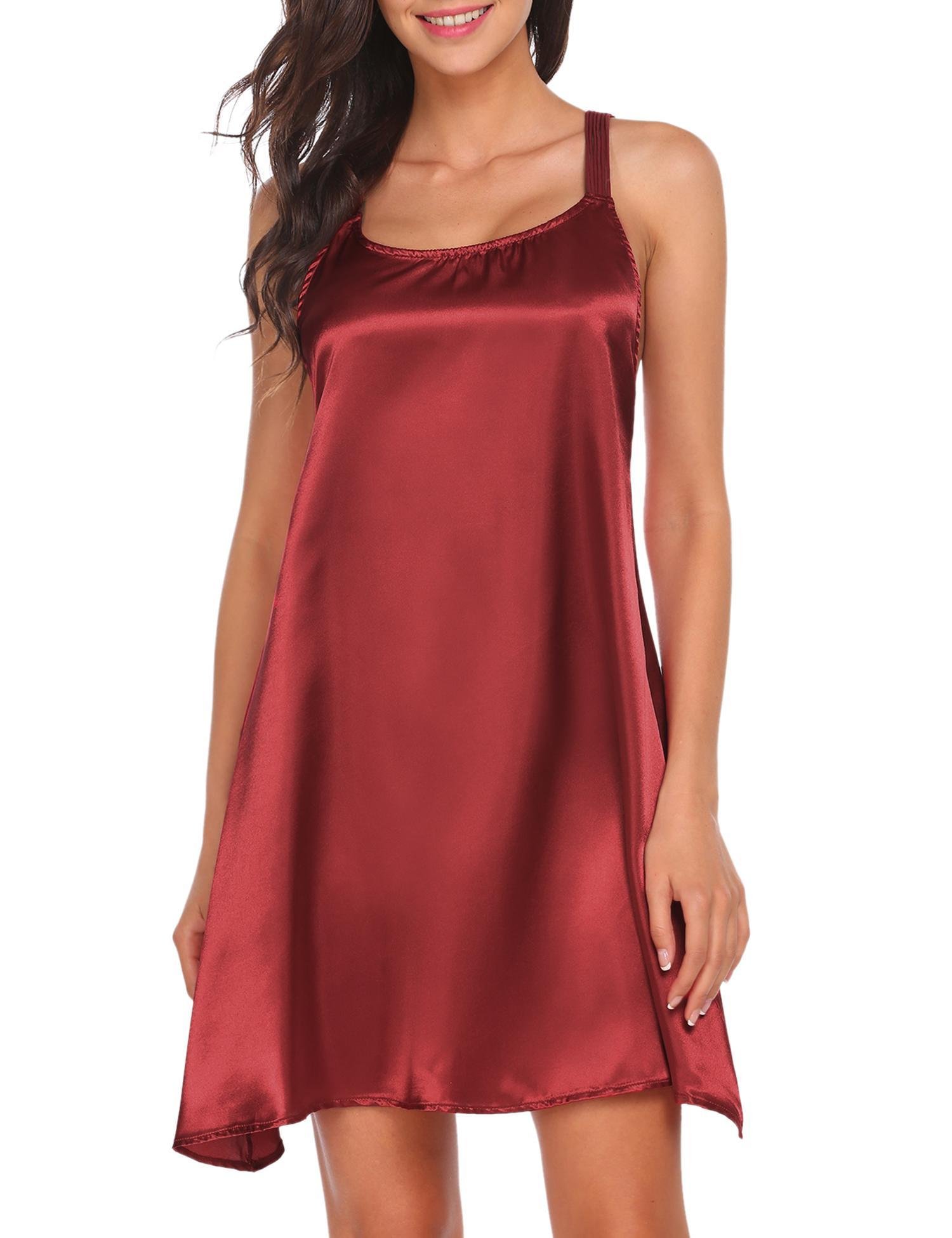 Pintimi Women\'s Red Satin Lingerie Set Silk Nightgown Nightwear With G-String