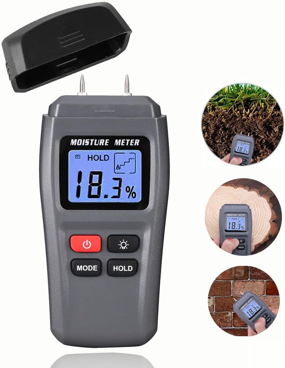 Wood Moisture Meter, DiKaou Wood Humidity Tester Detector with Digital LCD Display, Firewood Humidity Measuring Device, Timber Hygrometer of High Measuring Accuracy