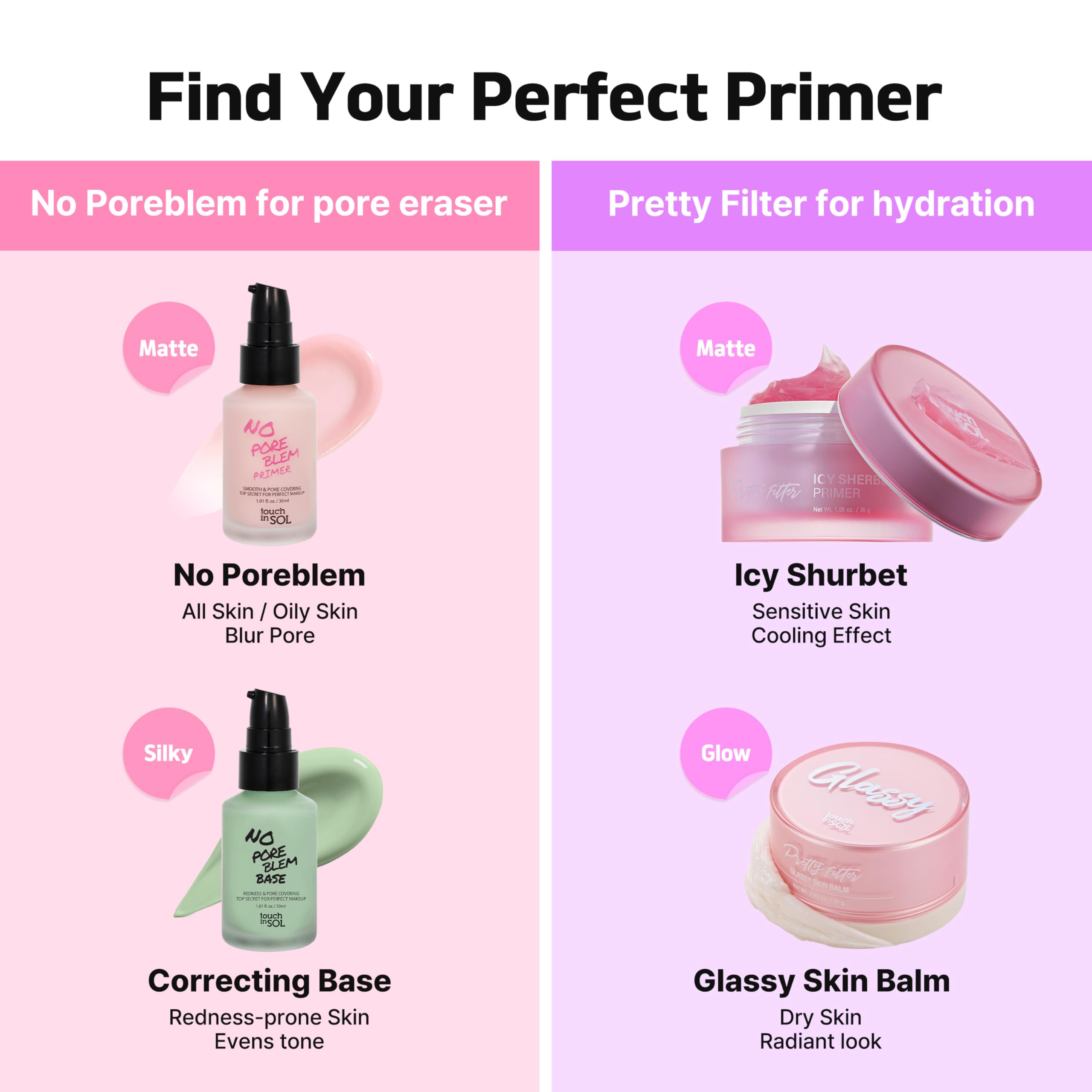 Touch in Sol No Poreblem Primer – Pore Primer for Korean Makeup, Mattifying Primer for Oily Skin, Pore Eraser for Large Pores, Blurring Finish from K Beauty (1.01 fl.oz/30ml)