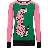 OXKnit Women's Knitted Long Sleeve T-Shirts, 1960s Mod Style Retro Pink Green Casual Cotton Tops