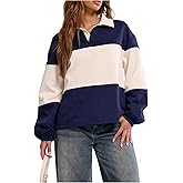 SweatyRocks Women's Color Block Sweatshirt Collared Drop Shoulder Long Sleeve Loose Pullover Top