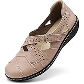 Irrefour Women's Classic Genuine Leather Casual Loafer Cute Slip-On Fashion Closed Toe Flat Sandal Comfy Work Sandal Everyday Walking Shoe