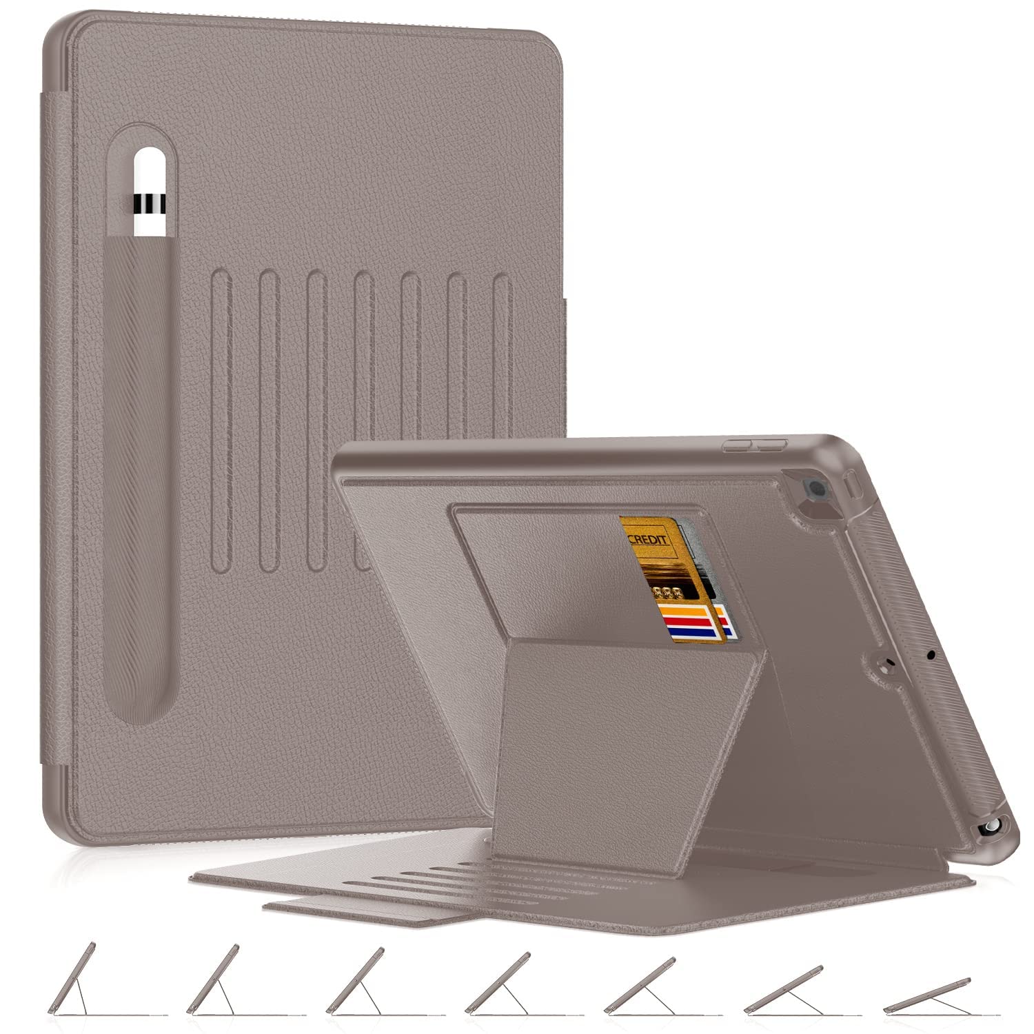 DAORANGE Case for iPad 9th / 8th / 7th Generation (iPad 10.2 Inch 2021/2020/2019), PU Leather Shockproof Magnetic Smart Case Cover with Pencil Holder, 7 Angles Stand, Auto Sleep/Wake (Rose Gold)