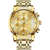 OLEVS Men's Stainless Steel Chronograph Watch, Large Face Multifunction Analog Quartz Dress Watches, Easy to Read Luminous Hands Waterproof Calendar Date Mens Wrist Watch