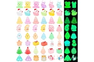 KIMOBER 48pcs Mini Christmas Luminous Figurines Glow in The Dark Tiny Resin Miniatures Xmas Tree Santa Claus Snowman Reindeer Duck Design for Party Favors Bag Fillers Garden Dollhouse Decor