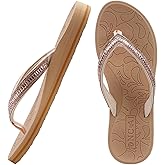 ONCAI Women's Flip Flops with Rhinestone, Arch Support Yoga Mat Comfort Walking Summer Beach Thong Sandals with Plantar Fasciitis Rubber Soles US Size 5-11