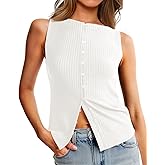 Tankaneo Womens Button Down Ribbed Tank Tops Cropped Cute Y2k Vest Tops Summer Going Out Outfits