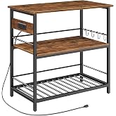 HOOBRO Kitchen Island with Storage, Kitchen Island Table with Power Outlet, 47.2" L 3 Tier Kitchen Counter and Microwave Stand, for Home, Kitchen and Dining Room, Rustic Brown and Black BF120UZD01
