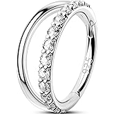OUFER Double Hoop Nose Rings, 925 Sterling Silver Nose Rings Hoops, Hinged Segment CZ Helix Piercing Jewelry, 18G Septum Clicker Lip Rings, Cartilage Rook Tragus Daith Conch Piercing Jewelry-8MM