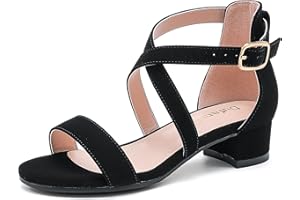 Dufannie Girls Sandals Low Heels Dress Pump Ankle Strap Open Toe Flower Girl Wedding Party for Toddler Little Big Kid