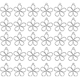 uxcell 30Pcs Alloy Open Bezel Pendants, Sky Flower Open Back Hollow Frame Pendant Geometric for Resin Jewelry Making Earrings Necklace Bracelet DIY, Ancient Silver