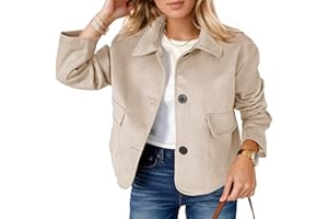 Tankaneo Womens Faux Suede Leather Jackets Casual Cropped Coats Vintage Button Down Shackets
