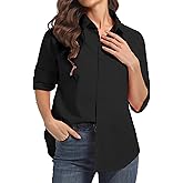 Womens Button Down Shirts, Long Sleeve Cotton Blouse for Women Casual, Collar Long Sleeve Blouse Tops for Pocket