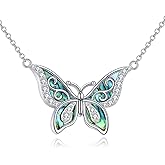 KQF Butterfly Necklace for Women Sterling Silver Celtic Knot/Filigree Abalone Shell Butterfly Pendant Necklace Dainty Vintage Butterfly Jewelry Gift for Girls Mom Daughter Girlfriend