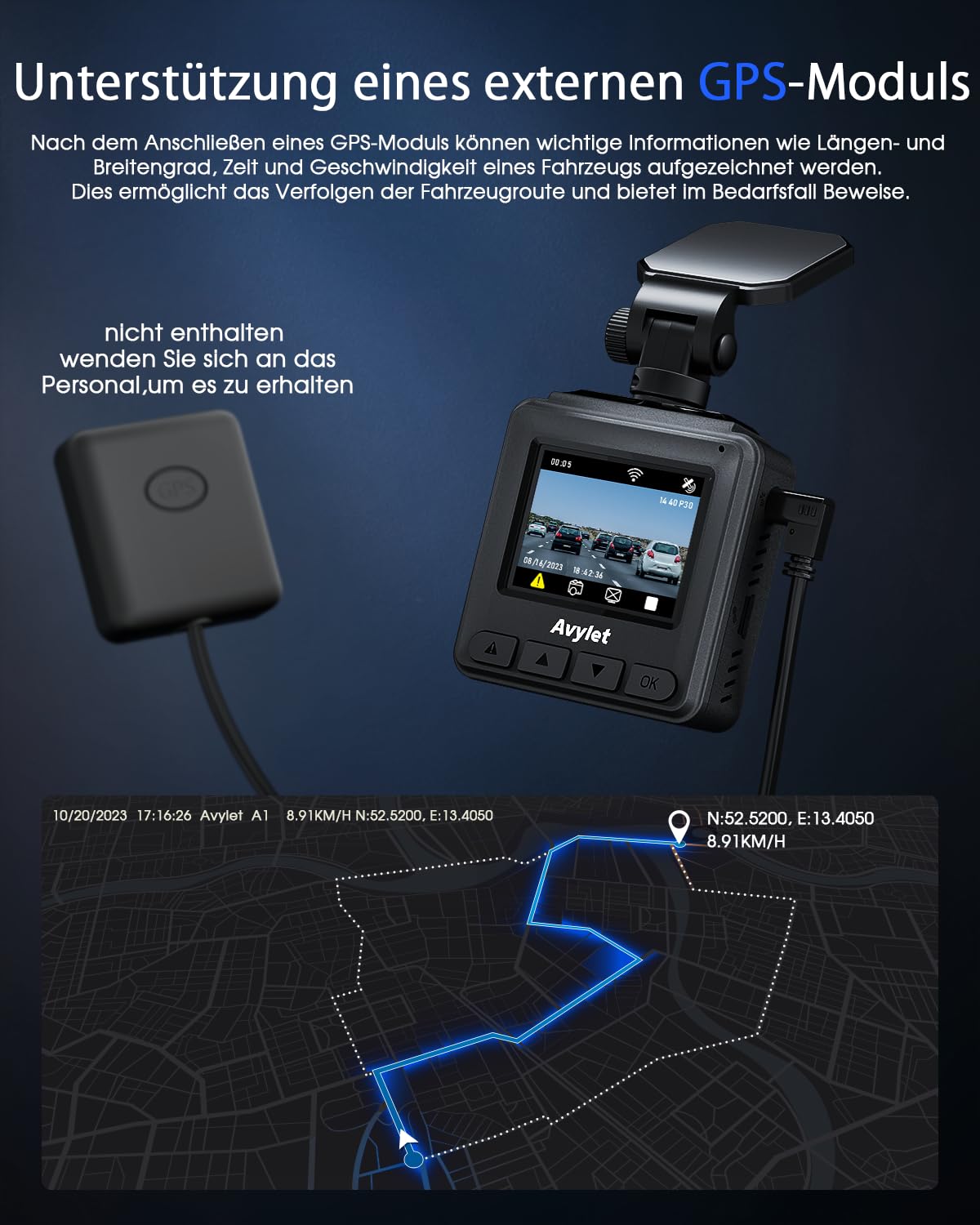 Avylet Dashcam Auto 2K, 1440P WiFi Dash Cam, Mini Vorne Autokamera Unterstützt externes GPS, 1.5" IPS-Bildschirm, APP, Super Nachtsicht, WDR, 24/7 Parküberwachung, Loop-Aufnahme, G-Sensor 4