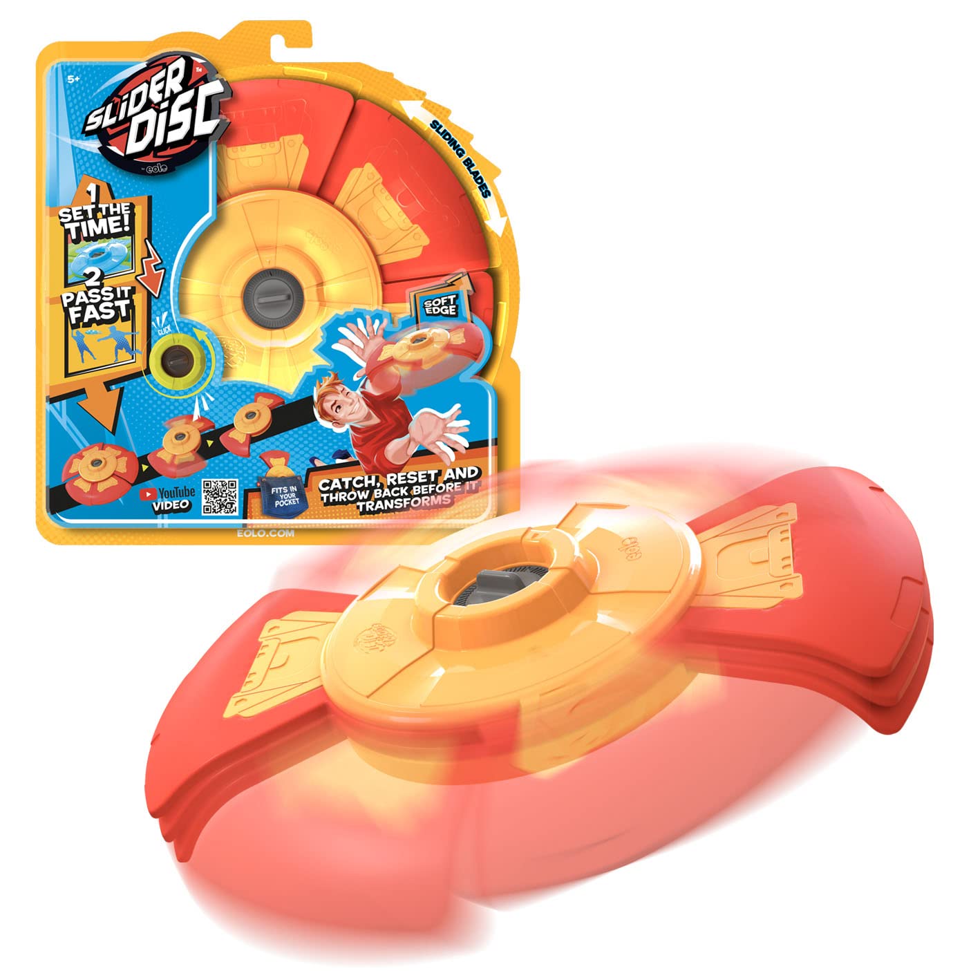 SLIDER DISC, Frisbee, Timer (Timer) with Retractable Flights, Hold in the Pocket, Toy for Children from 5 Years, LDE00