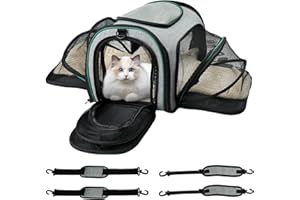 Minthouz Cat Carrier, Four-side Expandable Pet Carrier Airline Approved Dog Carrier with Safty Leash and Shoulder Strap, Collapsible Puppy Carrier with Self-lock Zipper,Removable Fleece Pad and Pocket