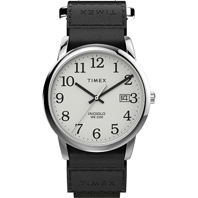 Timex Men's Easy Reader 35mm Watch – Silver-Tone Case White Dial with Black FastWrap Strap
