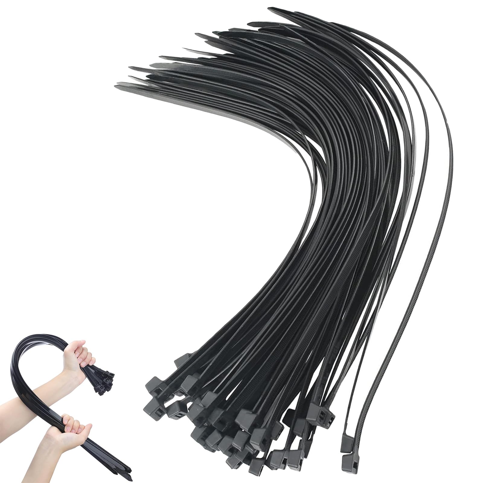 Eastrise 50 Pack Black Cable Ties Heavy Duty, 450mm x 4.8mm Long with 50LBS Ultra Strong Tensile Strength, Large UV Resistant Cable Ties Extra Long Tie Wraps for Outdoor Use