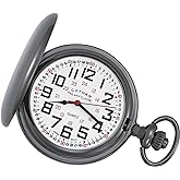 Gotham Men's Gunmetal Railroad Polished Finish Covered Quartz Pocket Watch # GWC15044B