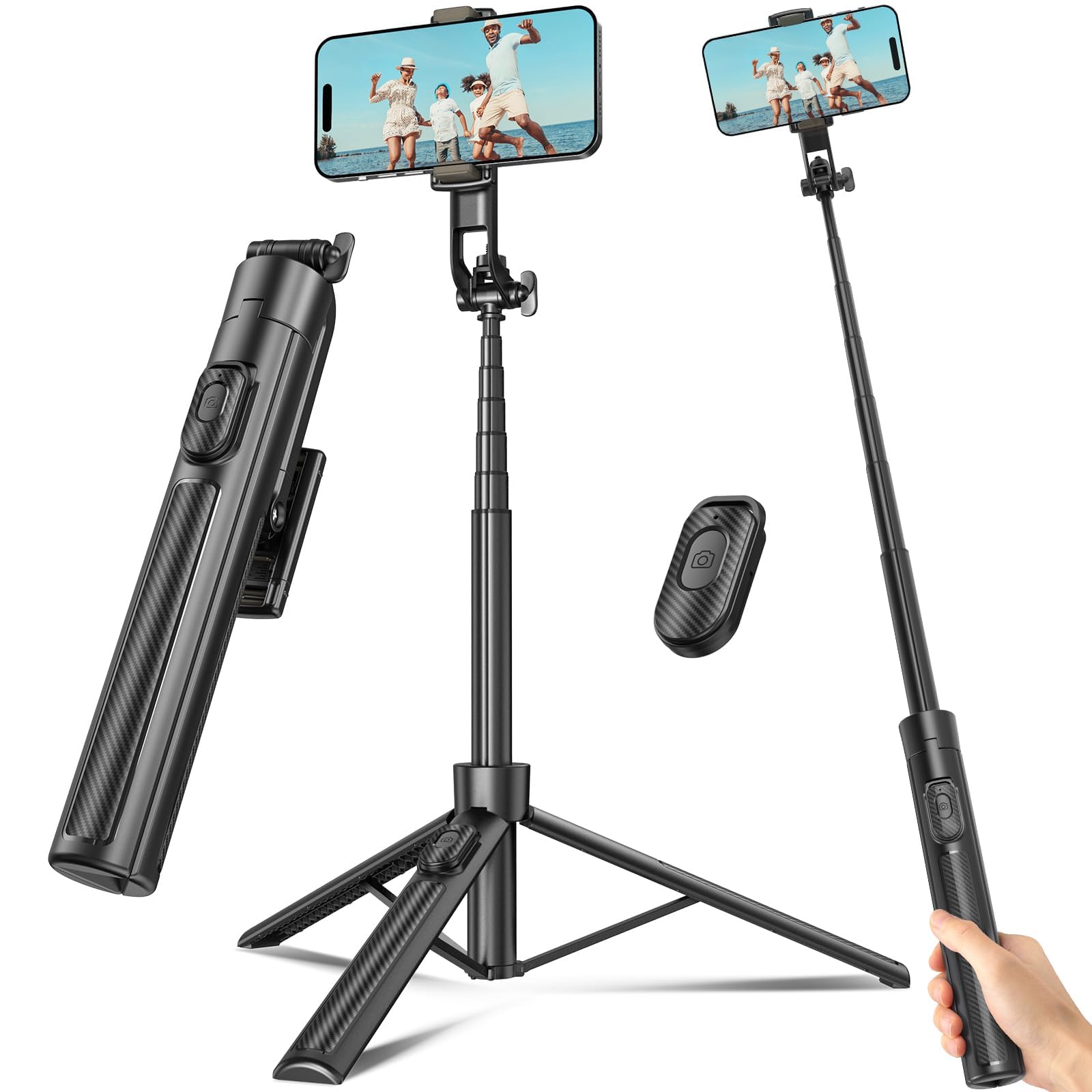 Photo 1 of ** NO REMOTE**
Selfie Stick Travel Tripod for Cell Phone with Remote Control and Phone Holder, Extendable Selfie Stick for iPhone, iPhone Tripod for Video Recording, 63 Inch, Black