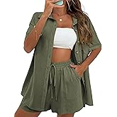 SeekMe Linen Short Sets for Women Short Sleeve Top Shorts 2 Piece Summer Beach Vacation Outfits Lounge Tracksuits