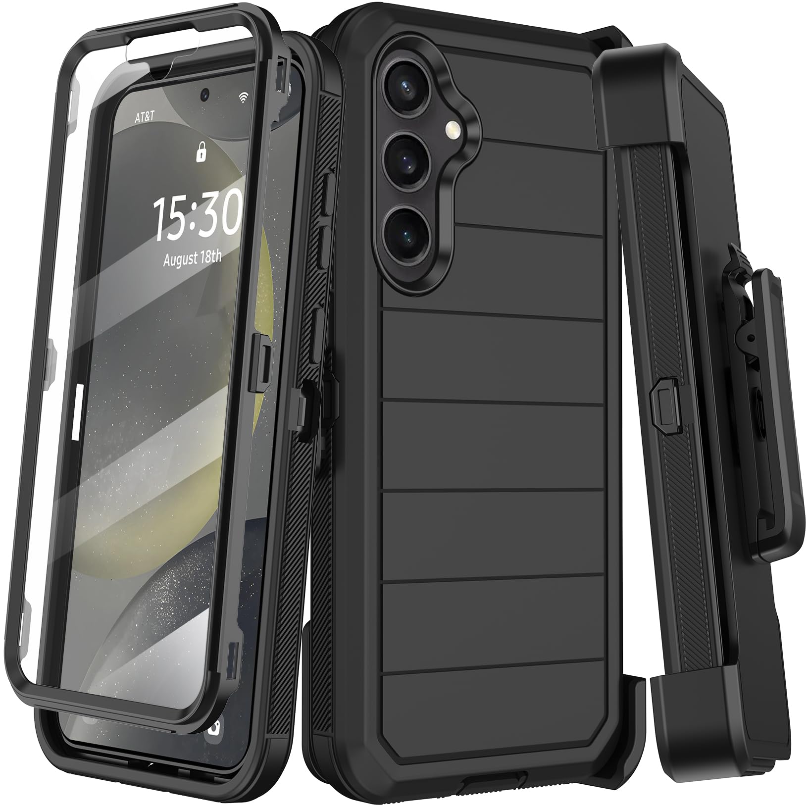 Photo 1 of KECAI for Samsung Galaxy S24 Case with Belt Clip Holster & Kickstand,Built-in Screen Protector,Heavy Duty Shockproof Drop Protection Military Grade Full Body Rugged Phone Cover (6.2 Inch) (Black)