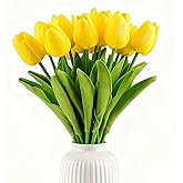 HoveBeaty Artificial Tulips Bridal Wedding Festival Decor Bouquet Real Touch PU Flower Bouquet Pack of 20 (Yellow)