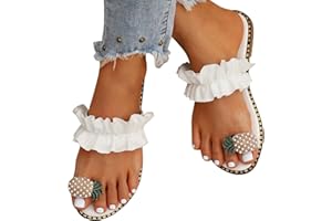 GENERIC Sandals Women Dressy Summer Light Toe Ring Flat Sandals Crystal Casual Flip Flop Pineapple Style Women's Slipper