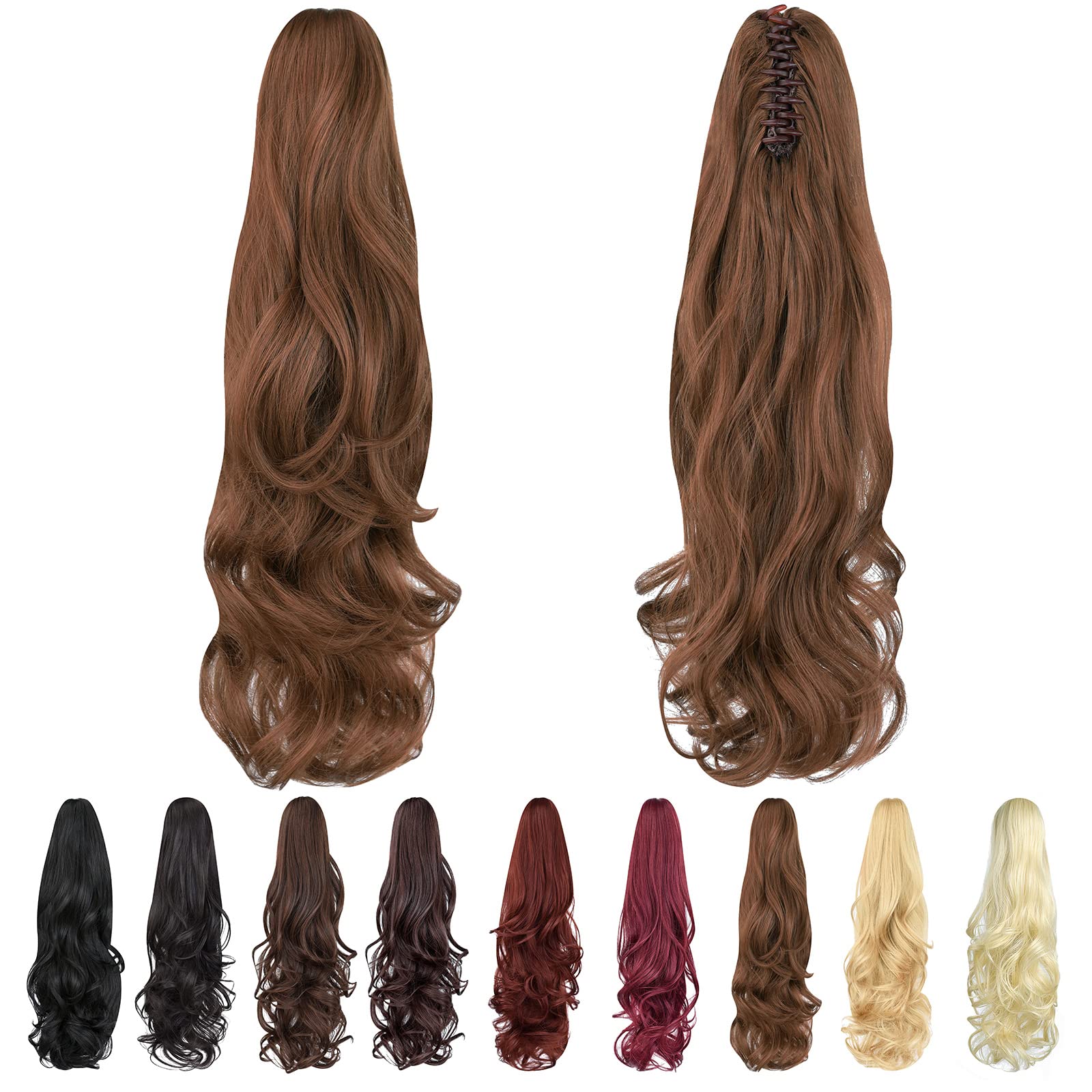 Photo 1 of ShulaSHOP ponytail extension,22" claw clip hair extensions ponytail Long curly hair Hair Extension Natural Looking Synthetic Hairpiece for Women Light Golden Brown