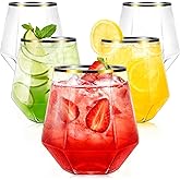 Maaacute 40 Pcak Plastic Stemless Wine cocktail Whiskey Champagne Glasses, 12 Oz Gold Rim Disposable Clear Unbreakable Cups for Party Bars Wedding Tasting (Diamond-shaped)