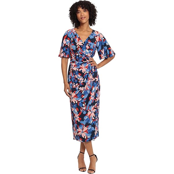 Lauren Ralph Lauren, Womens, Floral Stretch Jersey Surplice Dress,  Black/Purple/Multi, 0 at Amazon Women's Clothing store