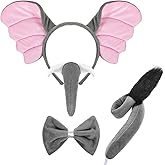Lewtemi 4 Pcs Elephant Costume Set Kids Ears Headband Nose Tail Bowtie for Children Carnival Cosplay World Book Day(Pink,Style 2)