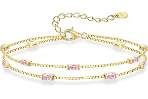 LOUISA SECRET Birthstone Bracelets for Women, 925 Sterling Silver Dainty Simple Women Charm Link Bracelet, Birthday Anniversary Jewelry Gifts for Women Wife Mom Her