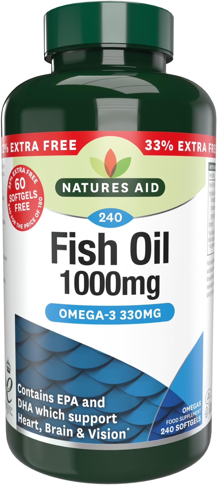Natures Aid Fish Oil 1000 mg Omega-3 240 Softgels DHA EPA Non-GMO