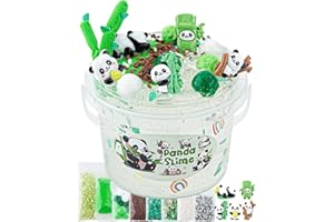 10 FL OZ Panda Clear Slime Bucket, Big Slime Kit with Clay, Slimes Party Favors for Kids, Glimmer Crunchy Slimes Includes 9 P