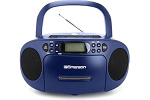 Emerson Portable CD Player Boombox with Cassette Player Combo, Tape Recorder, AM/FM Radio, AUX, Headphone Jack, Dual Speakers, AC/DC & Battery Operated - Stereo System for Home, Indoor & Outdoor Use