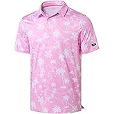 Obla Mens Golf Polo Shirts Short Sleeve Dry Fit Performance Moisture Wicking Casual Print Collared Golf Shirts for Men