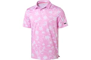 Obla Mens Golf Polo Shirts Short Sleeve Dry Fit Performance Moisture Wicking Casual Print Collared Golf Shirts for Men