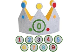 Motroce Birthday Crown Hat with Numbers,Children's Fabric Hat,Interchangeable Numbers 0-9,Boys Girls Hats for Birthdays