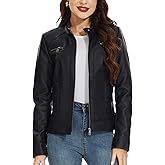 Fahsyee Zip Leather Jackets for Women Motorcycle Faux PU Moto Biker Outwear Coat