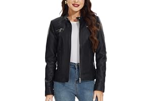 Fahsyee Zip Leather Jackets for Women Motorcycle Faux PU Moto Biker Outwear Coat