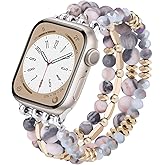 VISOOM Beaded Boho Bracelet Compatible for Apple Watch Band 40mm/38mm/41mm/42mm Series 11 10 9 8 7 SE Series 6/5/4 Women Fashion Cute Handmade Crystal Beads Stretchy Watch Strap for iWatch Bands 3/2/1