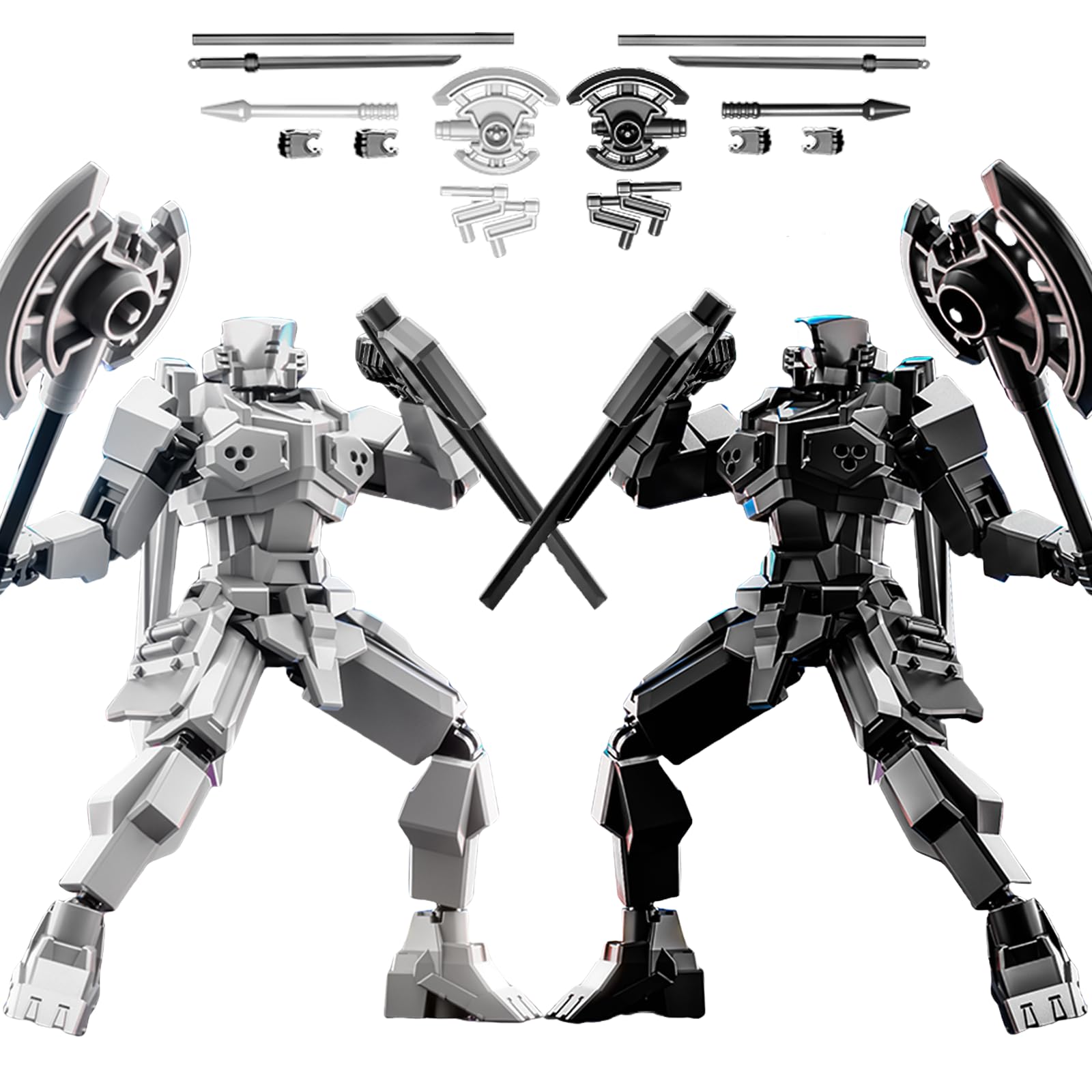MMXBGS 2er Set T13 Action Figure, Assembly Completed Shield Warrior Titan 13 Action Figures, Multi-Jointed Movable Action Figure, Lucky 13 Robot, Desktop Decorations for Game Lovers Toy (Gray+Black)