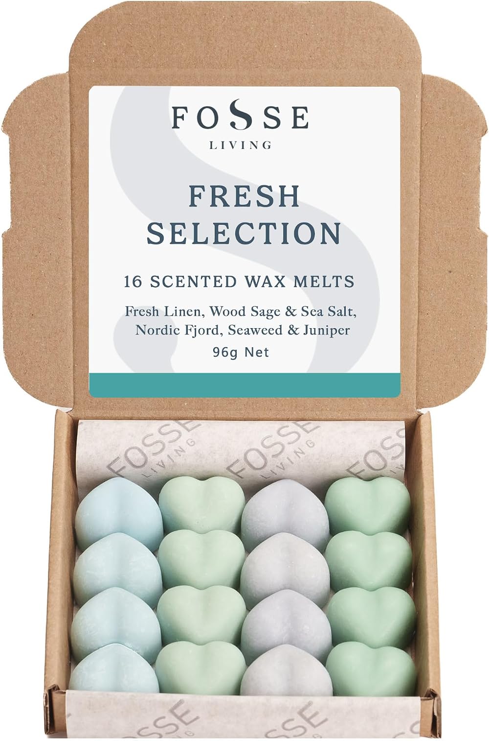 Fosse Living Fresh Selection Soy Wax Melts 16 Pack - 4 Scents 96+ Hrs
