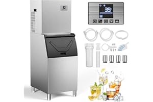 MOJGAR Commercial 550Lbs/24H Ice Maker Machine,Ice Ready in 5-15 min,360Lbs Large Storage,1033W Stainless Steel Electric Nugget Ice Machine with Water line Hook up,12 Steps Ice Thicknesses Adjustable