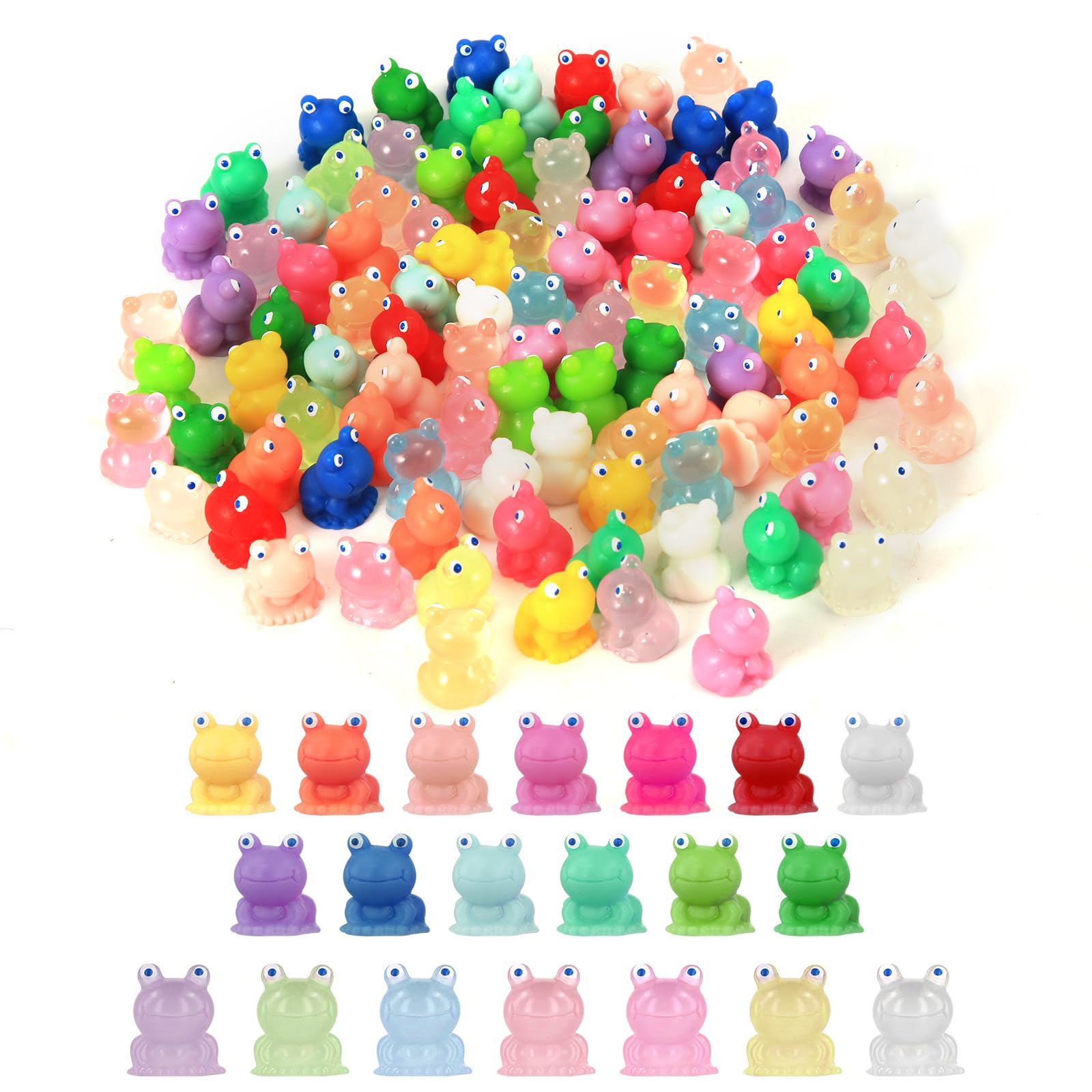 XIHIRCD 100pcs Mini Resin Frogs, Luminous & Solid Colors, Glow in the Dark, Miniature Resin Frogs, Garden Decor, DIY Crafts, Dollhouse Decor, Ages 3+
