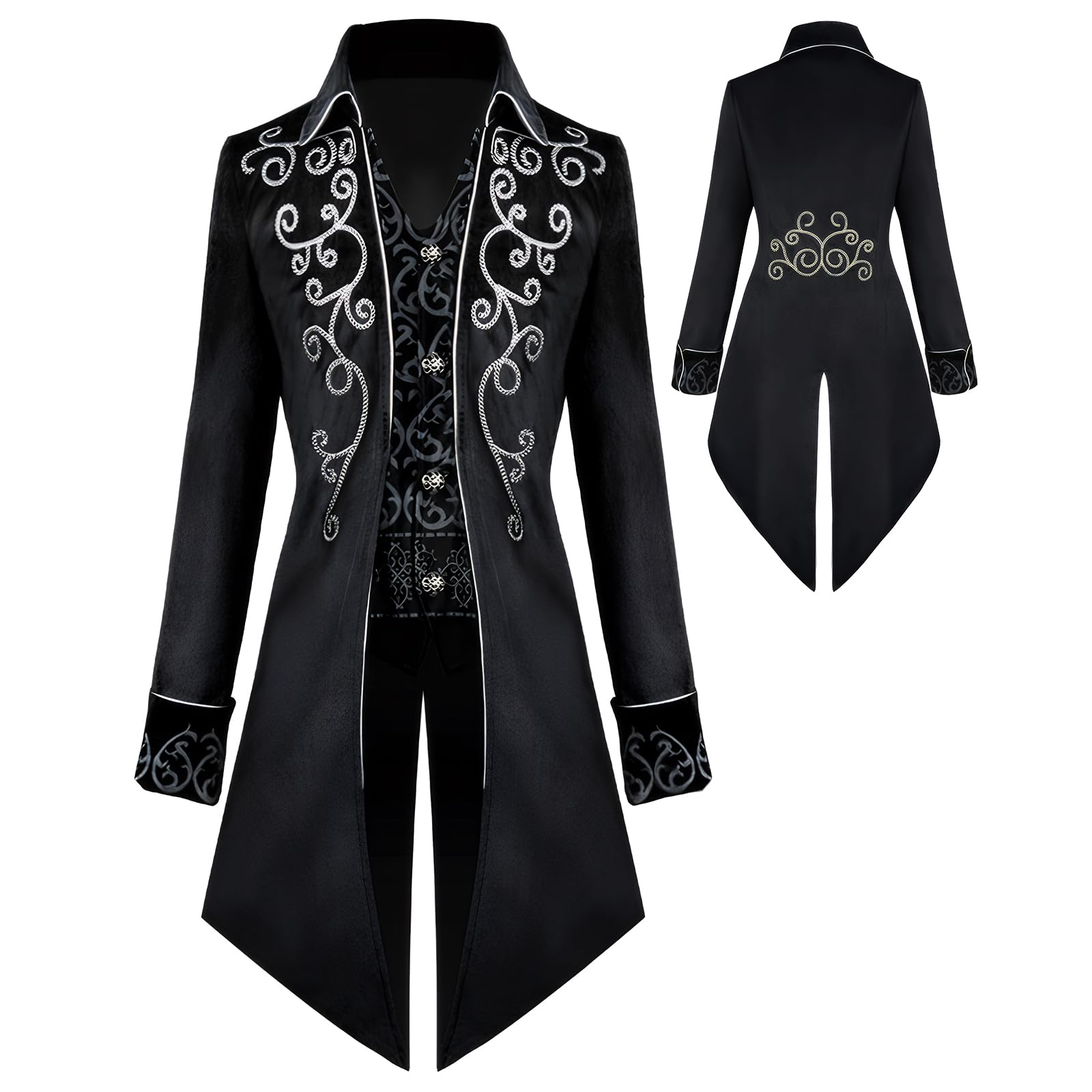 Men's Steampunk Vintage Tailcoat Jacket Gothic Tailcoat Coat Carnival Costumes,Medieval Clothing Men,Halloween Costume Men (Black, XXL)